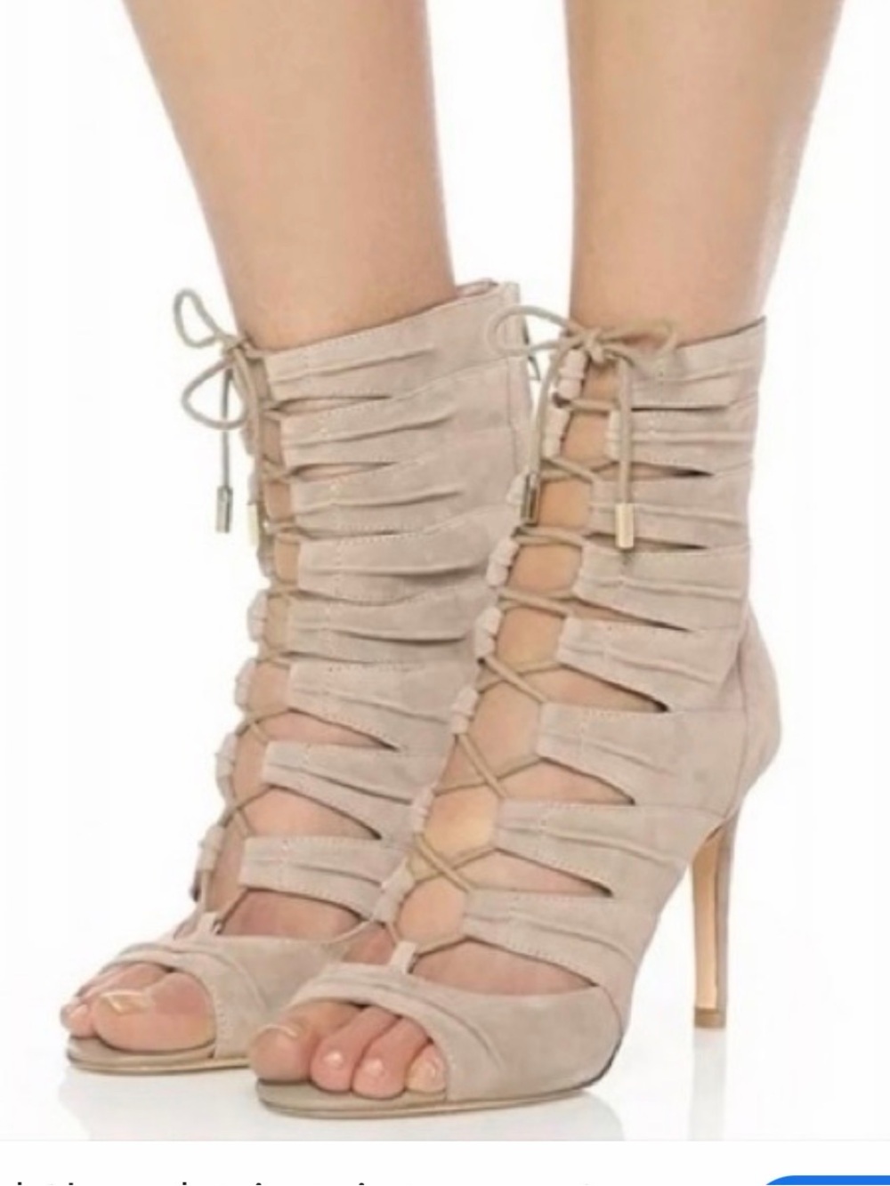 Joie Anja Lace-Up Cage Peep Toe High Heel Ankle Boots - Beige